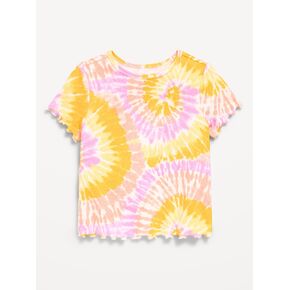تي شيرت مضلع بأكمام قصيرة مطبوع عليه Old Navy للفتيات الصغيرات - وردي متعدد الصبغات in Kuwait