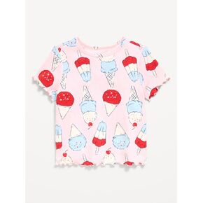 تي شيرت مضلع بأكمام قصيرة مطبوع عليه Old Navy للفتيات الصغيرات - المصاصة in Kuwait