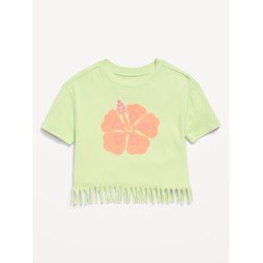 Old Navy Short-Sleeve Graphic Fringed-Hem T-Shirt for Toddler Girls - Pale Citron in Kuwait
