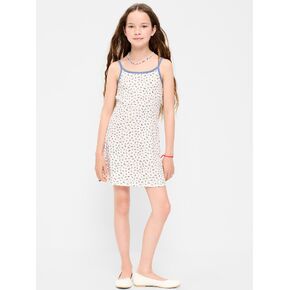 Old Navy Fitted Sleeveless Ribbed Swing Dress for Girls - White Ditsy Floral in Saudi Arabia