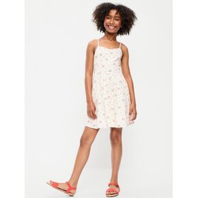 Old Navy Printed Sleeveless Fit and Flare Dress for Girls - White Ditsy Floral in Kuwait