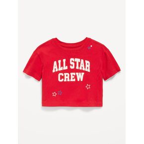 تي شيرت برسومات قصيرة الأكمام للفتيات الصغيرات من Old Navy Boxy - أحمر in Kuwait