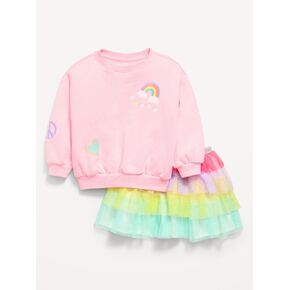 Old Navy Embroidered Graphic Sweatshirt and Tutu Skirt Set for Toddler Girls - Pink Sky in Kuwait