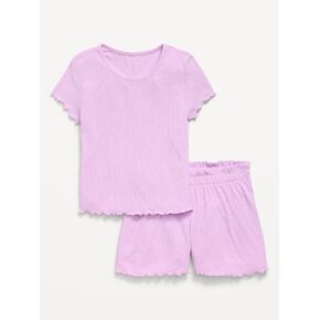 Old Navy Ribbed Lettuce-Edge Pajama Top and Shorts Set for Girls - Clary Sage in Saudi Arabia