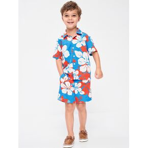 طقم قميص وسروال قصير الأكمام مطبوع من Old Navy للأولاد الصغار - زهور استوائية in Kuwait