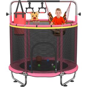 60" Trampoline for Kids with Net, 500lbs Capacity Toddler Trampoline Indoor & Outdoor with Adjustable Gymnastics Bar&Toys, Mini Trampolines for Kids, Gifts for Boys&Girls in Saudi Arabia
