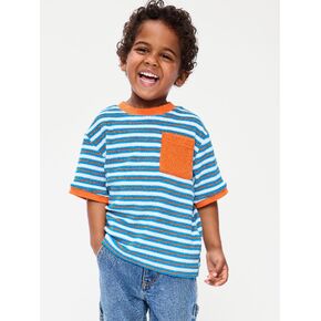 تي شيرت Old Navy بأكمام قصيرة وجيب تيري كبير الحجم للأولاد الصغار - شريط أزرق in Kuwait