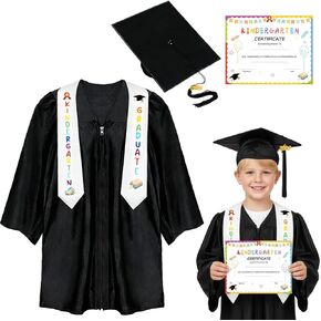 Kindergarten Graduation Cap and Gown with Cartoon Print, Matte Graduation Gown with 2026 Tassel, Stole, Certificate in Saudi Arabia