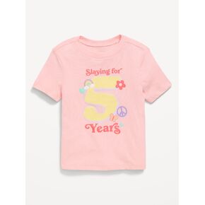 تي شيرت برسومات عيد الميلاد بأكمام قصيرة من Old Navy للفتيات الصغيرات - وردي سماوي in Kuwait