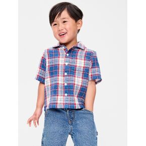 قميص قطني مزدوج النسيج بأكمام قصيرة من Old Navy للأولاد الصغار - لون كحلي منقوش in Kuwait