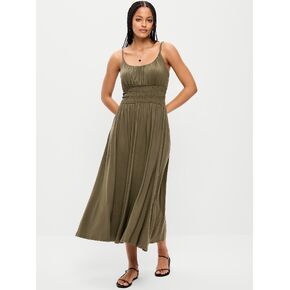 Old Navy Fit & Flare Jersey Smocked-Waist Midi Dress - Heritage Green in Kuwait