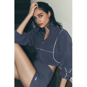 Alo Yoga Polar Fleece Game Time Full Zip Jacket - Bluestone/White in Kuwait