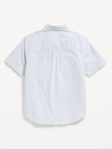 قميص أكسفورد بجيوب مخططة بأكمام قصيرة من Old Navy للأولاد - كلمة شريطية باللون الأبيض/الأزرق in Saudi Arabia