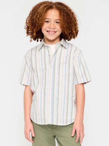Old Navy Short-Sleeve Striped Pocket Oxford Shirt for Boys - Multicolor Stripe in Saudi Arabia