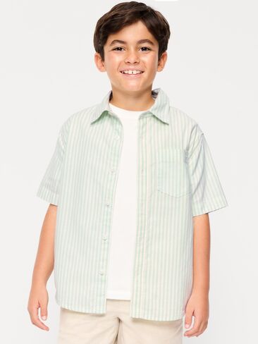 Old Navy Short-Sleeve Striped Pocket Oxford Shirt for Boys - Green Stripe in Saudi Arabia