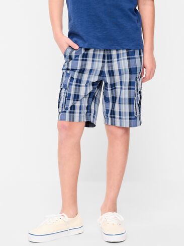 Old Navy Knee Length Baggy Ripstop Cargo Shorts for Boys - Medium Blue Plaid in Saudi Arabia