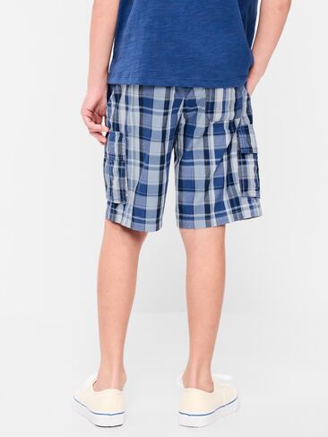 Old Navy Knee Length Baggy Ripstop Cargo Shorts for Boys - Medium Blue Plaid in Saudi Arabia