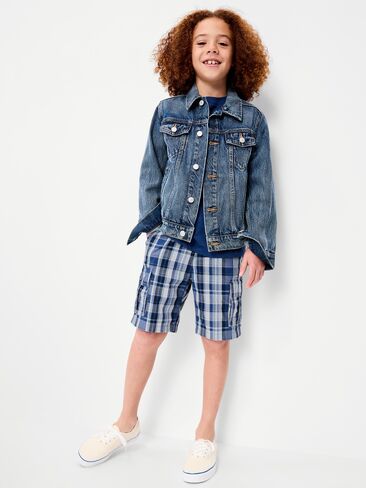 Old Navy Knee Length Baggy Ripstop Cargo Shorts for Boys - Medium Blue Plaid in Saudi Arabia