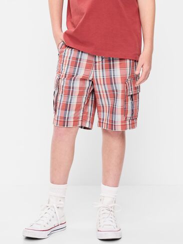 Old Navy Knee Length Baggy Ripstop Cargo Shorts for Boys - Red Plaid in Saudi Arabia