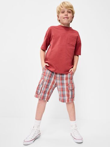 Old Navy Knee Length Baggy Ripstop Cargo Shorts for Boys - Red Plaid in Saudi Arabia