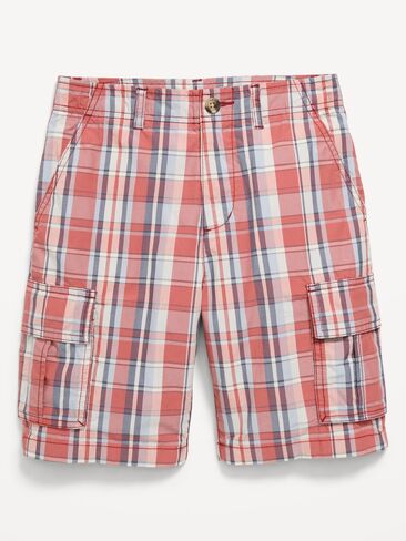 Old Navy Knee Length Baggy Ripstop Cargo Shorts for Boys - Red Plaid in Saudi Arabia