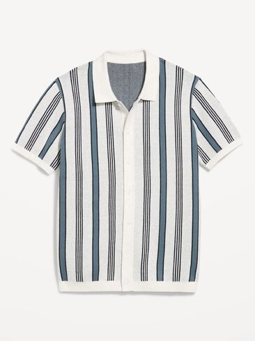Old Navy Short-Sleeve Striped Sweater Shirt - Neutral Stripe in Saudi Arabia