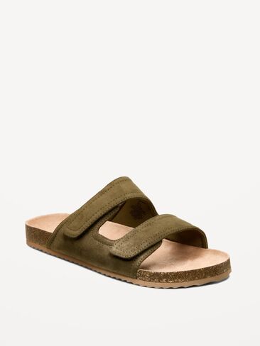 Old Navy Faux-Suede Double-Strap Slide Sandals for Men - Dark Olive in Saudi Arabia