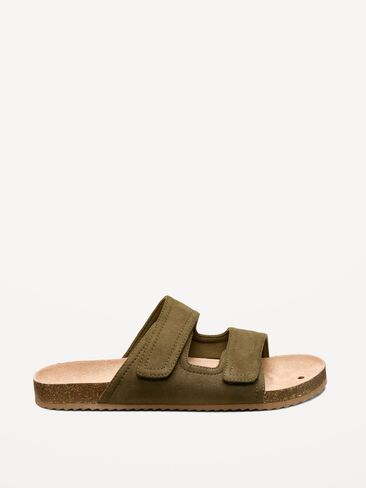 Old Navy Faux-Suede Double-Strap Slide Sandals for Men - Dark Olive in Saudi Arabia