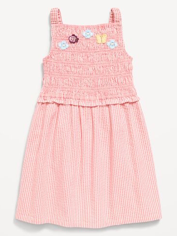 Old Navy Sleeveless Smocked Textured Dress for Toddler Girls - Pink Stripe in Saudi Arabia