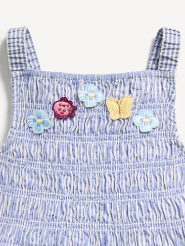 Old Navy Sleeveless Smocked Textured Dress for Toddler Girls - Blue Stripe in Saudi Arabia