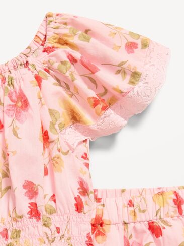طقم تنورة وتنورة بأكمام قصيرة مطبوعة من Old Navy للفتيات الصغيرات - زهور وردية in Saudi Arabia
