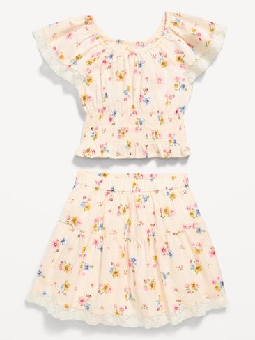 Old Navy Printed Short-Sleeve Top and Skirt Set for Toddler Girls - Cream Floral in Saudi Arabia