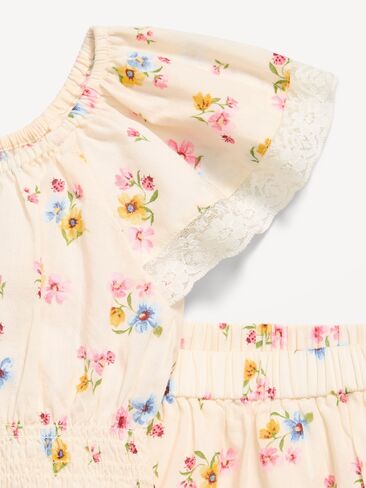 Old Navy Printed Short-Sleeve Top and Skirt Set for Toddler Girls - Cream Floral in Saudi Arabia