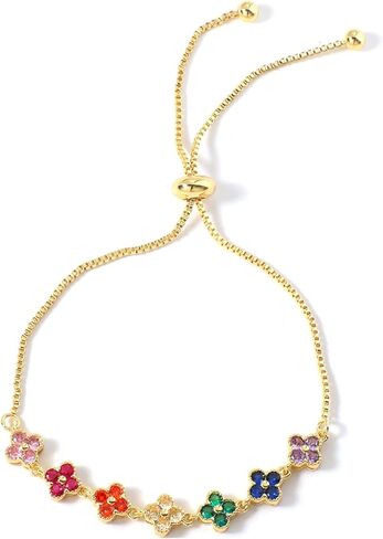 PHOENIX NEST18K gold-plated double-sided women's adjustable clover lucky bracelet set for women, white/black/red/green/red/orange/yellow/blue/indigo/purple flower lucky four leaf bracelet, charming and fashionable jewelry giftBanquet/Christmas Gift in Kuwait