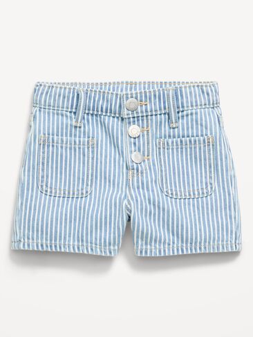 شورت جينز مارينر مخطط عالي الخصر من Old Navy للفتيات الصغيرات - شريط غسيل خفيف in Saudi Arabia