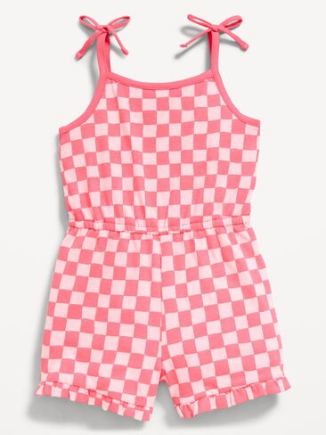 Old Navy Printed Sleeveless Tie-Bow Romper for Toddler Girls - PINK CHECKERBOARD in Saudi Arabia