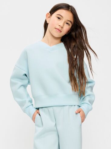 Old Navy Bounce Fleece V-Neck Sweatshirt for Girls - Arctic Air in Saudi Arabia