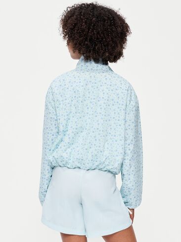 Old Navy Printed Full-Zip Bubble-Hem Jacket for Girls - Light Blue Floral in Saudi Arabia