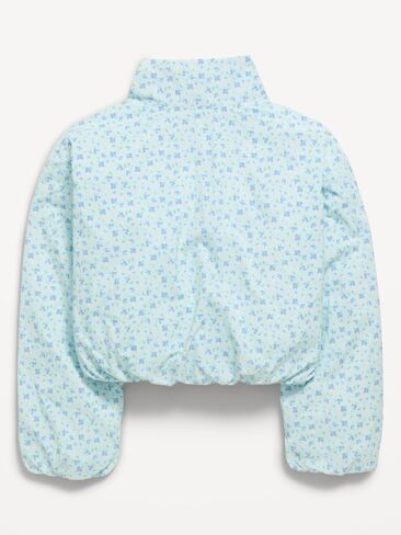 Old Navy Printed Full-Zip Bubble-Hem Jacket for Girls - Light Blue Floral in Saudi Arabia