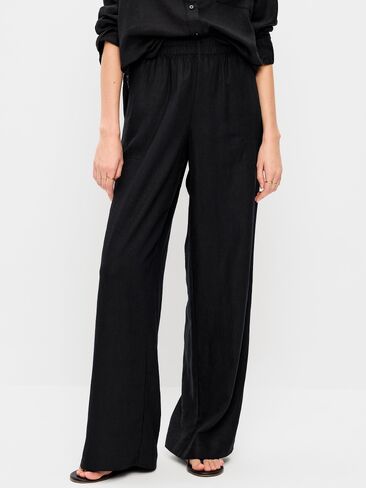 Old Navy High-Waisted Linen-Blend Super Wide-Leg Pants - Black Jack in Saudi Arabia