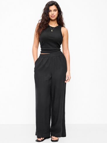 Old Navy High-Waisted Linen-Blend Super Wide-Leg Pants - Black Jack in Saudi Arabia