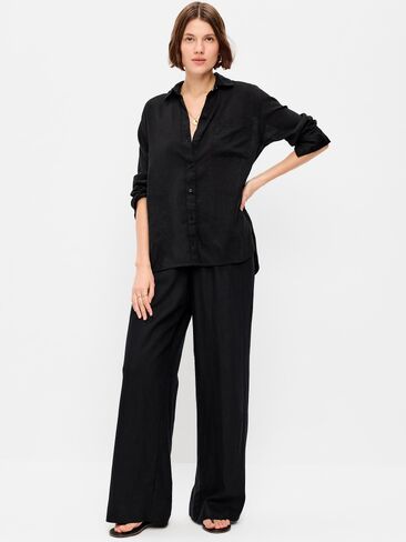 Old Navy High-Waisted Linen-Blend Super Wide-Leg Pants - Black Jack in Saudi Arabia