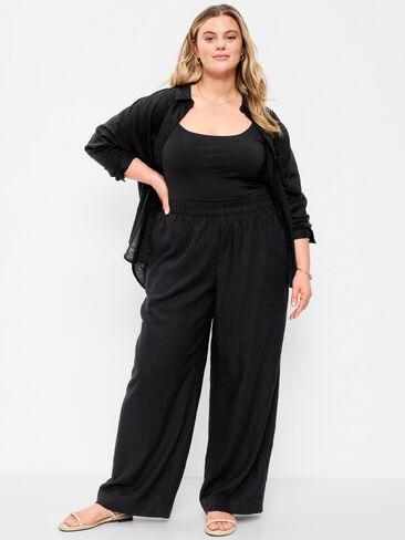 Old Navy High-Waisted Linen-Blend Super Wide-Leg Pants - Black Jack in Saudi Arabia