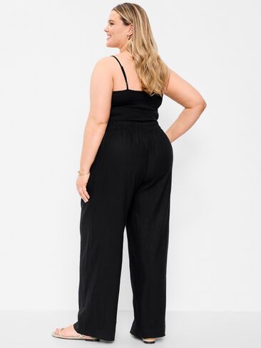 Old Navy High-Waisted Linen-Blend Super Wide-Leg Pants - Black Jack in Saudi Arabia