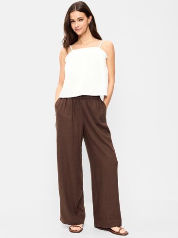 بنطال Old Navy عالي الخصر مصنوع من مزيج الكتان وواسع الساق - بيبركورن in Saudi Arabia
