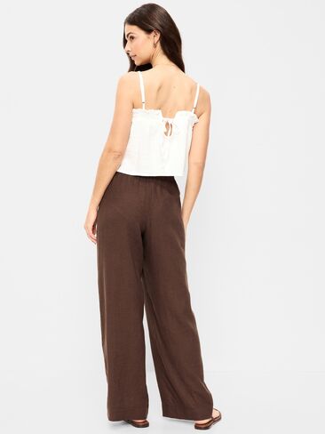 بنطال Old Navy عالي الخصر مصنوع من مزيج الكتان وواسع الساق - بيبركورن in Saudi Arabia
