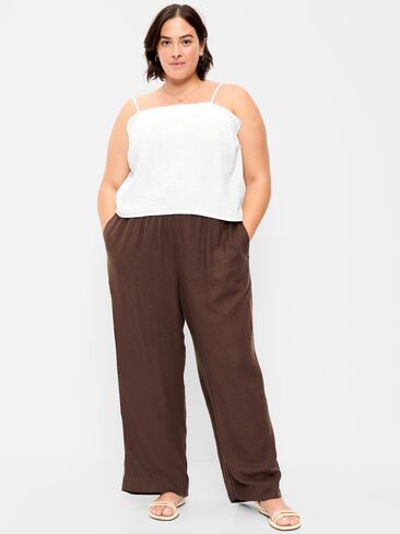 بنطال Old Navy عالي الخصر مصنوع من مزيج الكتان وواسع الساق - بيبركورن in Saudi Arabia