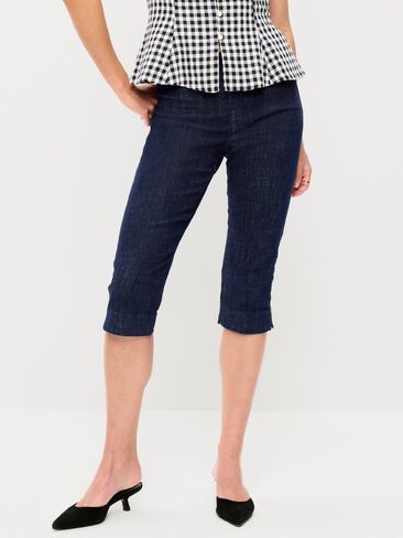 بنطال كابري بيكسي بخصر عالٍ من Old Navy - لون داكن مغسول in Saudi Arabia