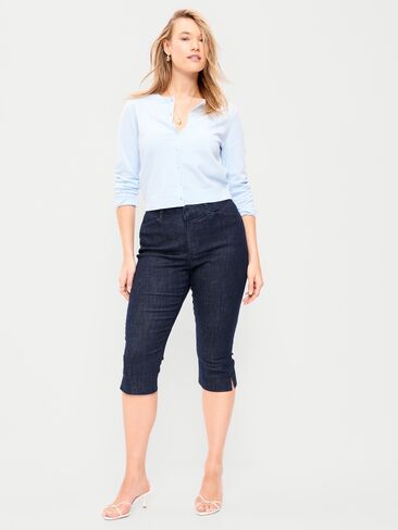 بنطال كابري بيكسي بخصر عالٍ من Old Navy - لون داكن مغسول in Saudi Arabia