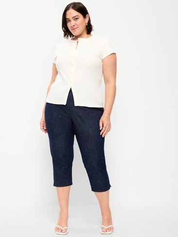 بنطال كابري بيكسي بخصر عالٍ من Old Navy - لون داكن مغسول in Saudi Arabia